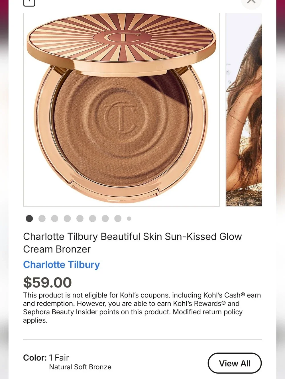 Charlotte Tillbury Sun-Kissed GLOW CREAM BRONZER - 1 Fair